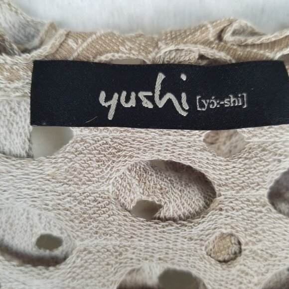 Yushi laser-cut, cowl neck, long-sleeve tunic top with asymmetric hem tan - Picture 3 of 6